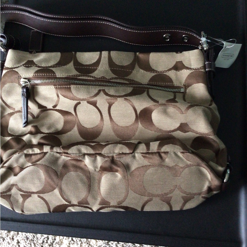 Coach Brown and Tan Signature Shoulder Bag